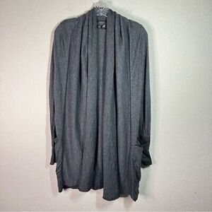 Barney’s New York dark‎ gray merino wool cashmere blend cardigan leather trim S